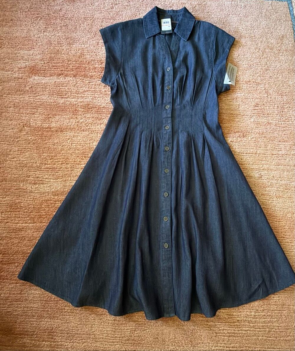 Tommy Hilfiger Denim Fit Flare Shirt Dress XS NWT Button Front Midi